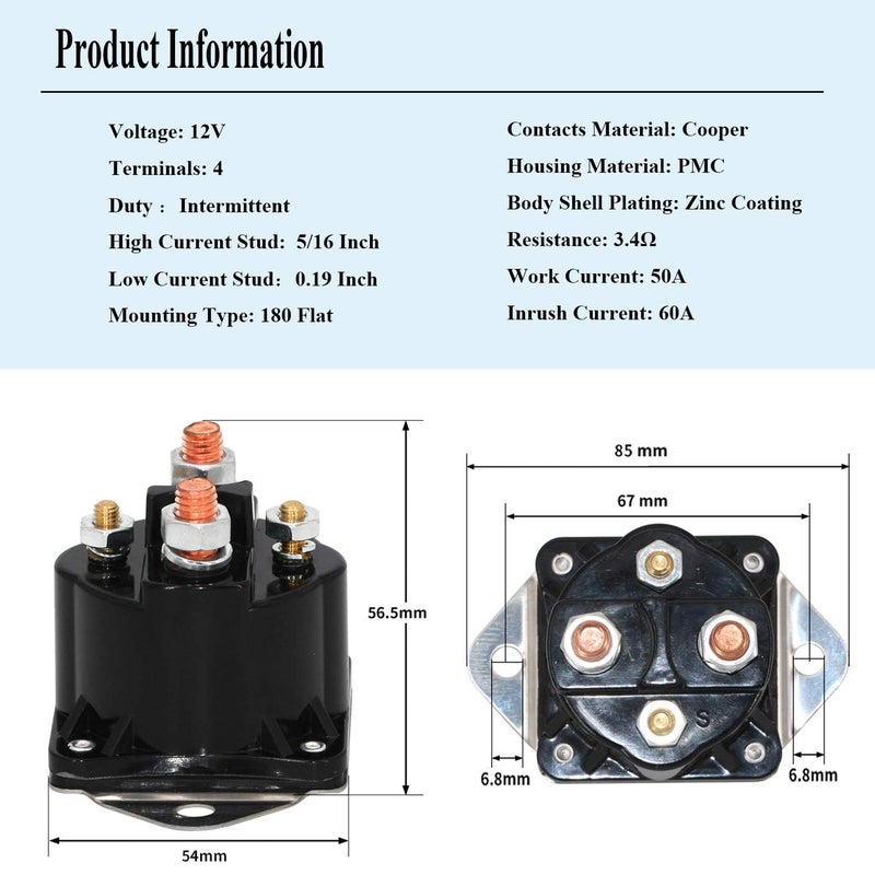 YIXIN Winch Solenoid Relay Compatible with Warn 12 Volt Heavy Duty 28396 15-487 440262 546-033 1231A WS487 - Image 2